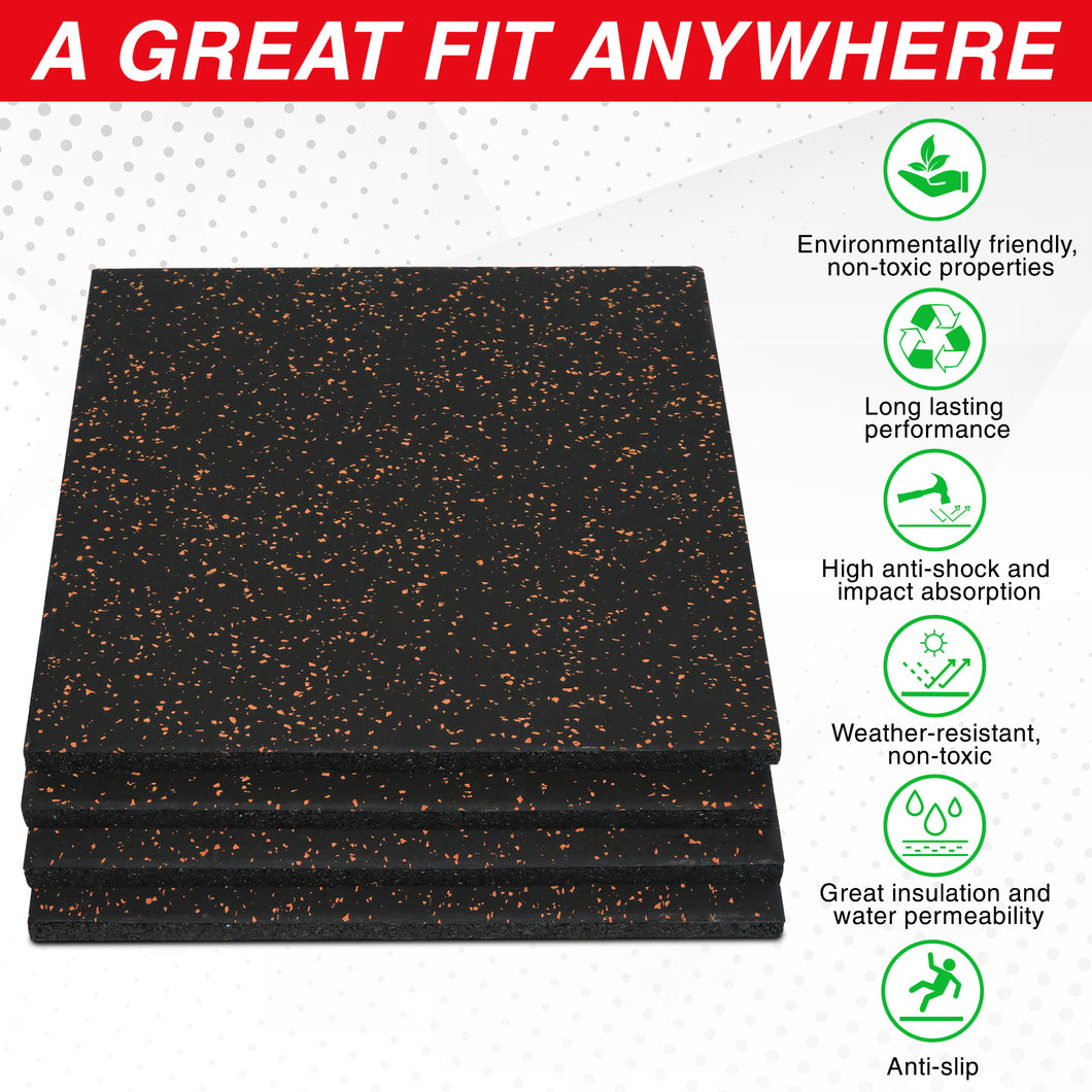 STOZM High Density Rubber Flooring 20”x20” x1”, Set 4 Pcs, 6 Pcs, 8 Pcs