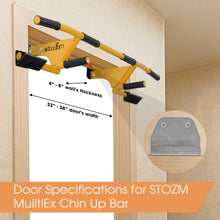 Load image into Gallery viewer, STOZM MultiEx Chin Up Bar – Doorway Chin Up Bar with Multiple Color Options, Push Up Capability, TPE-Protected Grip Positions, Smart Locking Mechanism and 450lbs Weight Capacity

