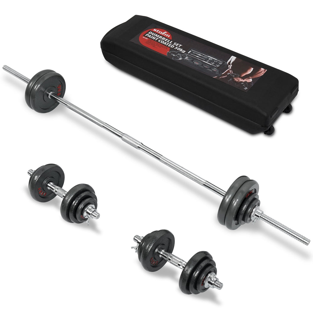 STOZM - 50KG Painting Dumbbell Full Set with Case, Collars, Connectors, Weight Plate, Dumbbell and Bar Bell Options