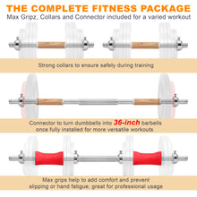 Load image into Gallery viewer, STOZM Premier Dumbbell Handle Set with Handcrafted Wooden Handle – Handmade Wooden Handles Adjustable Dumbbell Set for Weightlifting Strength Training – Collars, Max Gripz and Connector Included to be Used with STOZM Weight Plates
