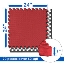 Load image into Gallery viewer, STOZM Interlocking Mats with Borders 24&quot; x 24&quot; x 1” – Non-Skid, Waterproof EVA Foam Floor Interlocking Mats – Pack of 20 Tiles Cover 80sqft – Great for Garages, Basements, Fitness Centers, or Home Gyms
